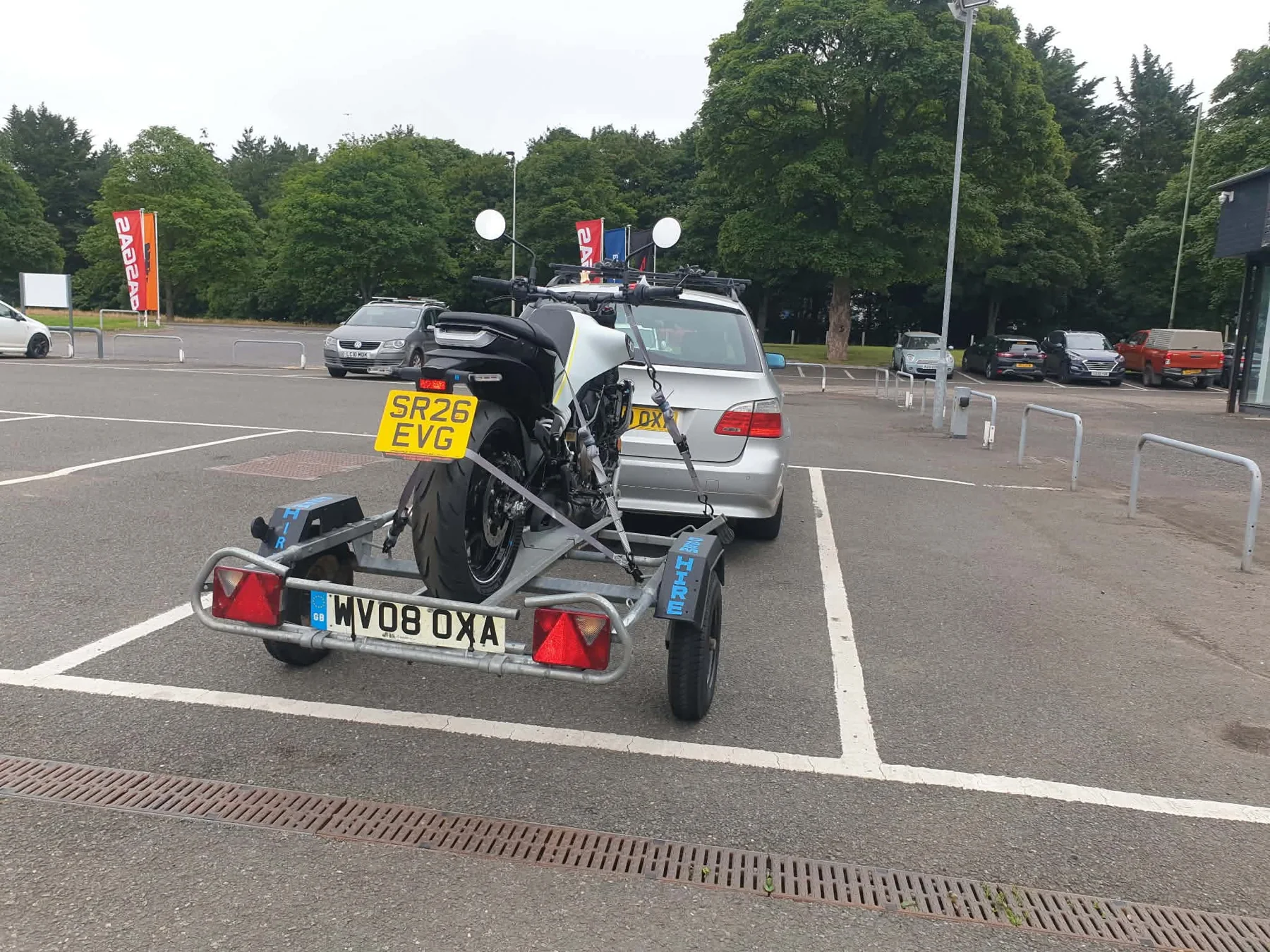 Rear view of motorbike trailer