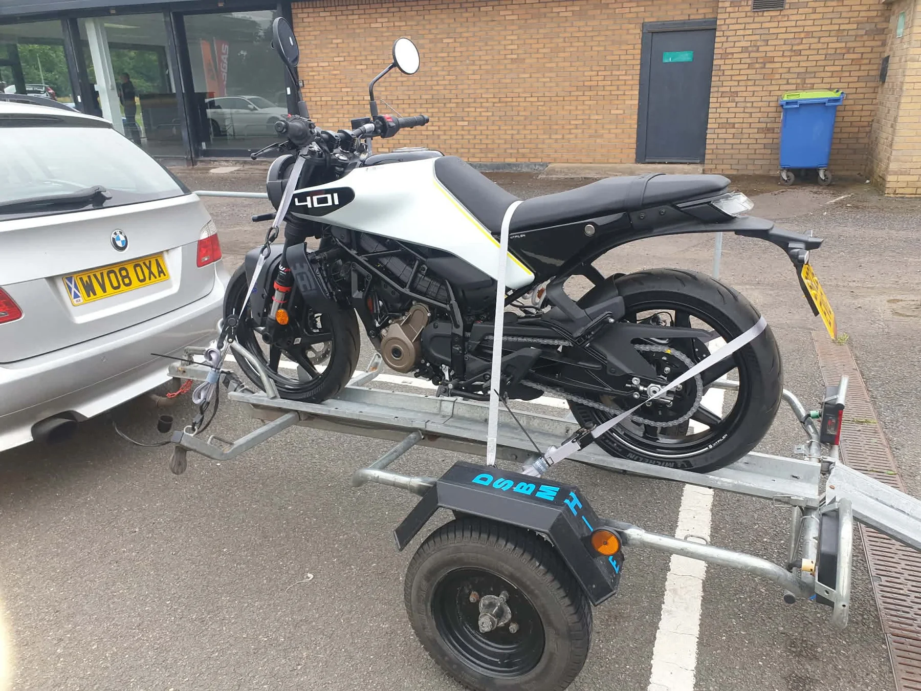 Motorbike trailer for hire in Fraserburgh carrying a motorcycle